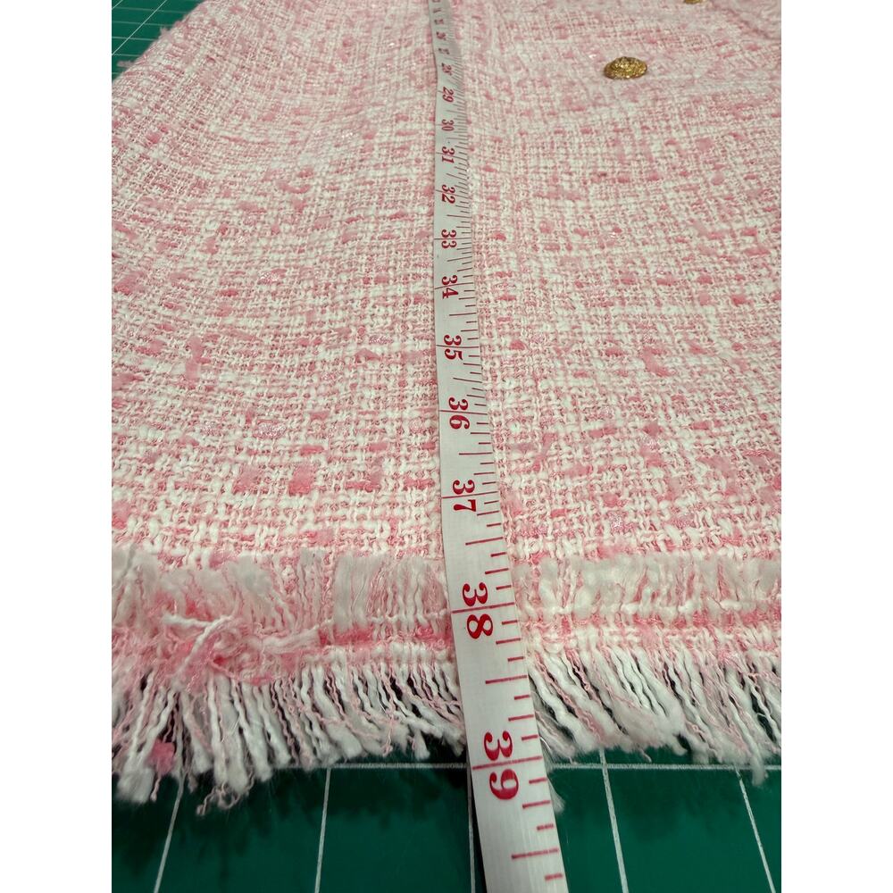 Pink Boucle Tweed Blazer Dress Fringe Gold Button Coquette Old Money Mini Paris - Picture 11 of 13